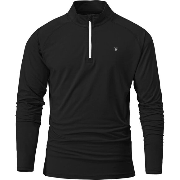 🆕 Men Black Pullover Golf Polo Shirts Long Sleeve Breathable Soft Running Tops - Picture 1 of 7